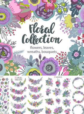 A0693矢量可爱紫色花朵花环清新LOGO水印插画 AI设计素材+PNG