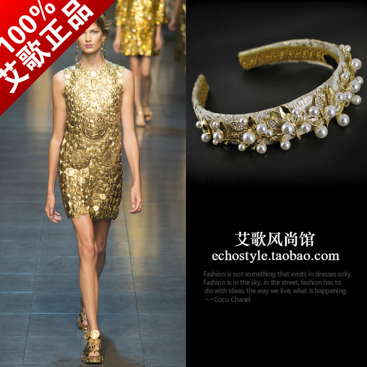 华丽风走秀款金丝刺绣提花发饰