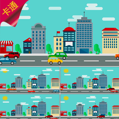【卡通城市街道】高楼大厦汽车行驶儿童情景剧演出背景视频素材