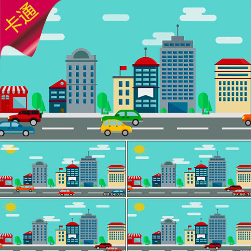 【卡通城市街道】高楼大厦汽车行驶儿童情景剧演出背景视频素材