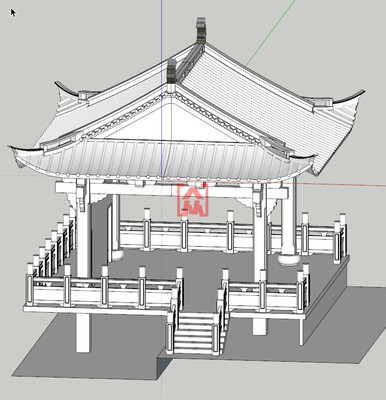 中式歇山顶方形古戏台SU模型中式歇山顶亭子方亭景观亭SU模型