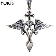 YUKI City boy 925 Silver necklace Europe fashion personality Thai silver angel wing pendant cross collar bone short necklace