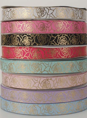 22mm彩色印刷丝带玫瑰花烫金卡通螺纹织带DIY发饰昕彩织带B289