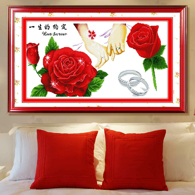 戒指大幅客厅印花结婚礼十字绣画