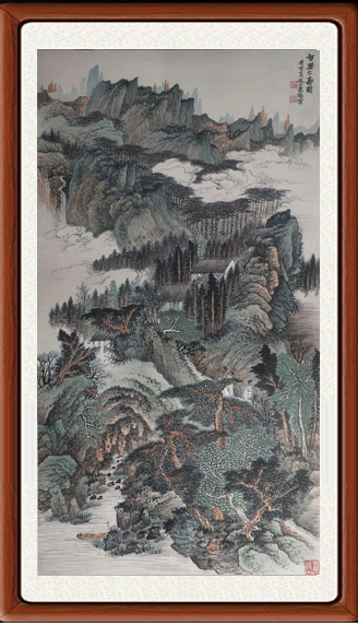 国画山水画字画客厅真迹名家书画作品仿萧谦中 智乐仁寿图赠装裱