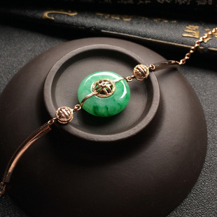 缅甸老坑纯天然翡翠手链A货阳绿平安扣镶嵌18K玫瑰金手链女带证书