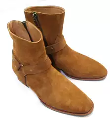 HEDI British European Vintage Buckle Genuine Leather Chelsea Boots for Men Suede Zip High-Top Martin Boots
