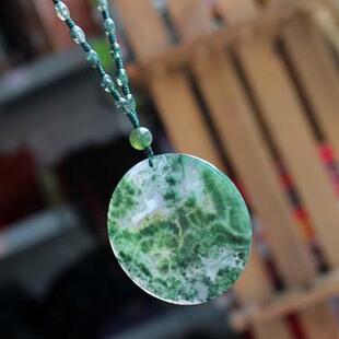 水玉冰魄 水草玛瑙吊坠 苔藓玛瑙平安扣挂件项链 圆盘扁片 毛衣链