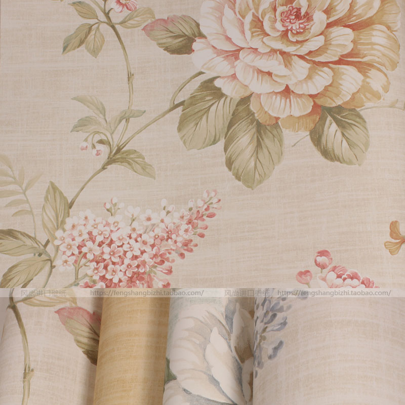 复古花纹大花美国进口客厅壁纸
