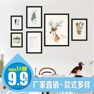 饰画客厅沙发背景墙画现代简约北欧鹿挂画小清新有框画 餐厅田园装