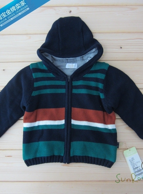 【三折】阳光鼠冬天男童加厚毛线衫加绒连帽拉链外套毛衣耐脏特价