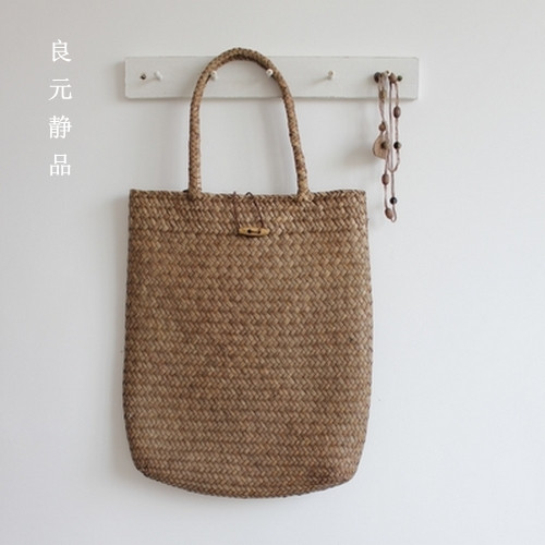 良元静品 摄影道具 天然手工草编咖色森系简单肩挎包袋