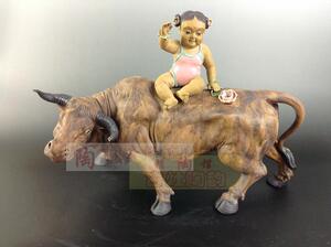 陶瓷工艺品石湾公仔家居装饰品礼品客厅书房招财生肖摆件神童骑牛