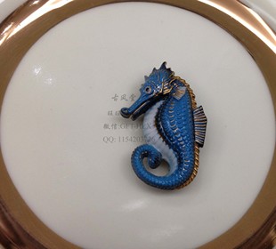 陶瓷海马胸针徽章胸花胸饰 落龙子 80年代 日本精细陶瓷首饰