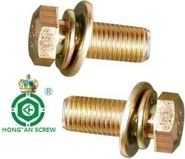 4.8级彩锌切边GB9074外六角三组合螺丝钉栓柱M10M12*20/25/30-70