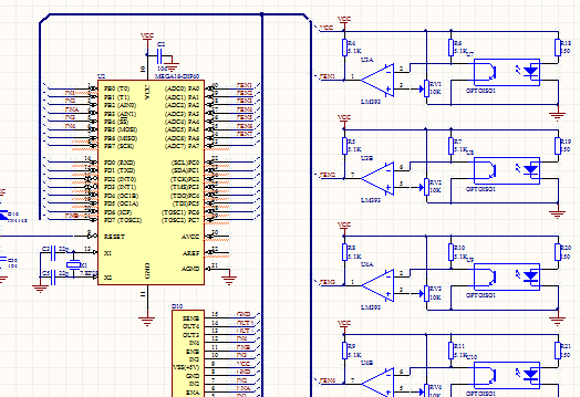 循迹小车原理图 光电对管循迹ATmega16循迹源码 L298 LM2576LM393