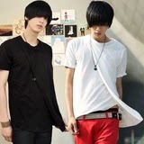 2015夏季拼接男短袖t恤男韩版英伦修身半袖潮男装非主流双领上衣