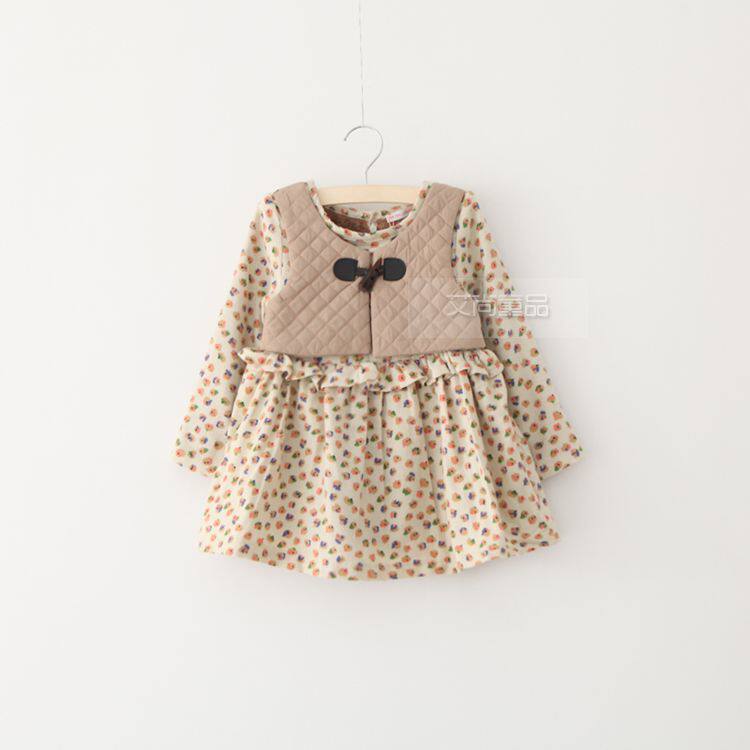 *艾尚童品*韩国冬款童装 女童加绒长袖连衣裙 田园碎花公主裙