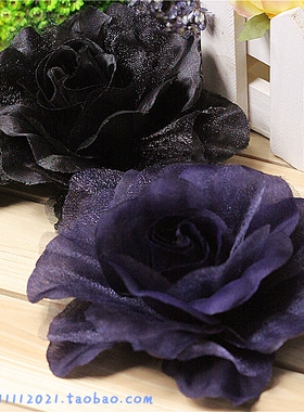 藏青黑色草帽服装饰头饰绢布雪纱仿真假花朵手工布艺 直径11厘米