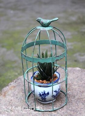 做旧美式乡村风花盆架鸟笼装饰品