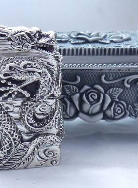 zippo打火机盔甲藏银纯铜龙腾四海 银色龙珠龙之部落zp盘龙包邮