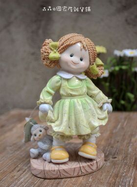 树脂做旧美式乡村风摆件古董娃娃