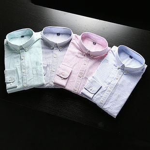 男士 休闲时尚 修身 日系休闲 衬衫 新款 条纹纯棉长袖 衬衣男 2018春季