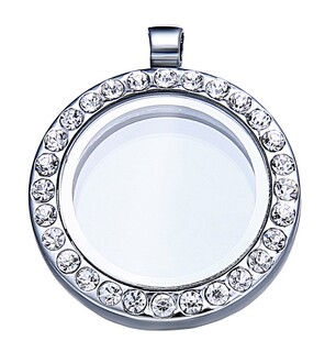 锌合金玻璃相框吊坠locket 镶钻圆形镜框30mm Lockets Bracelet