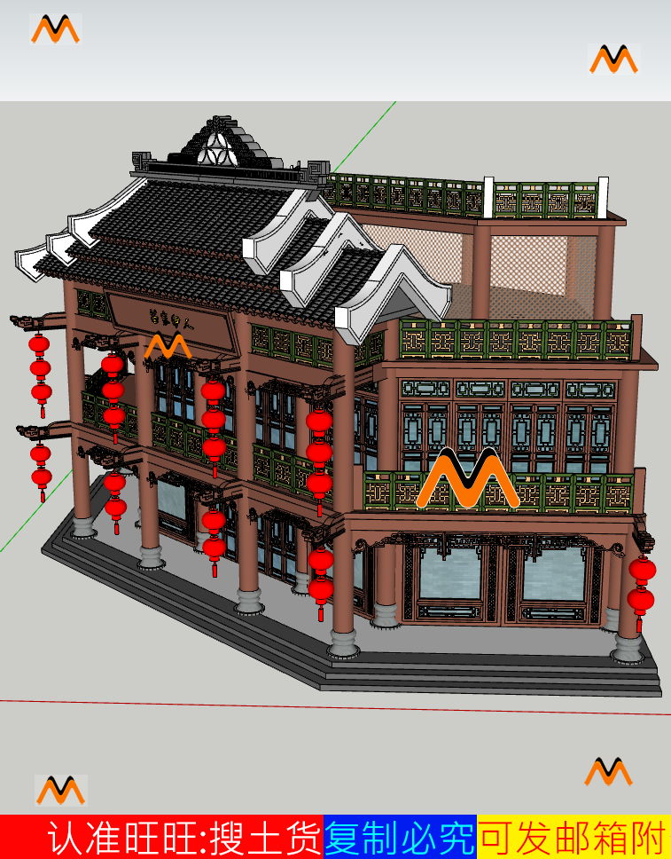 南方地区仿明清时期古建筑药铺药店沿街商铺面门面门头设计SU模型 商务/设计服务 设计素材/源文件 原图主图