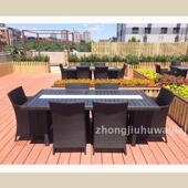 户外家具PE仿藤玻璃桌椅套件庭院别墅餐厅长方桌椅套件防雨防晒