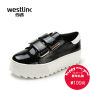 West fall 2015 new patent leather Velcro shoe stitching thick-soled platform shoes and leisure shoes wave