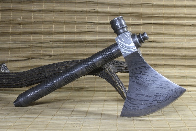 进口大马士革手工锻打花纹钢斧头、斧子 手柄整体花纹钢ft09