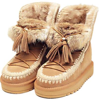 内增高厘米磨砂牛皮流苏雪地靴