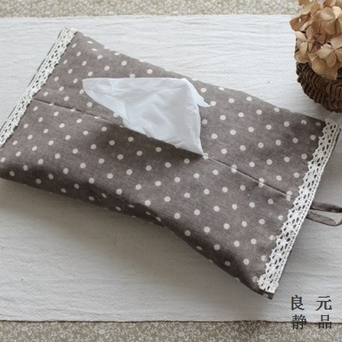 良元静品日单水玉波点棉麻布艺可悬挂抽纸袋车用厨用纸巾套