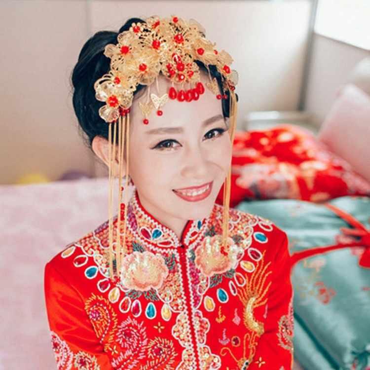 新娘复古装头饰中式婚礼凤冠发饰龙凤褂饰品秀禾服结婚配饰1879