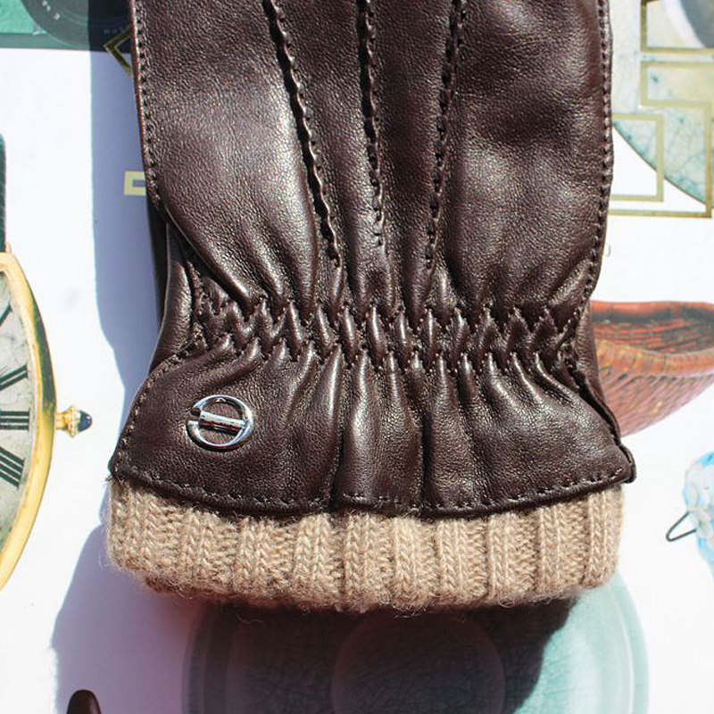 礼物小众复古羊皮手套男士真皮秋冬季保暖羊绒加厚棕色户外开车