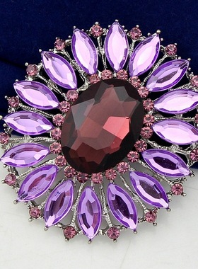 韩服合金花束紫色亚克力水钻胸针/别针/5.0 cm*6.7cm/H-P04027