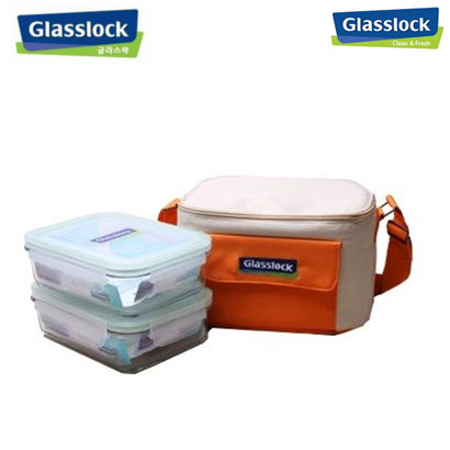 专柜韩国三光云彩Glasslock玻璃饭盒 微波炉保鲜盒套装带包GL17-B