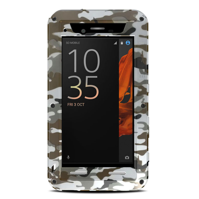 LOVE MEI Powerful Camo Series Water Resistant Shockproof Dust/Dirt/Snow Proof Aluminum Metal Outdoor Gorilla Glass Heavy Duty Case Cover for Sony Xperia XZs & Sony Xperia XZ