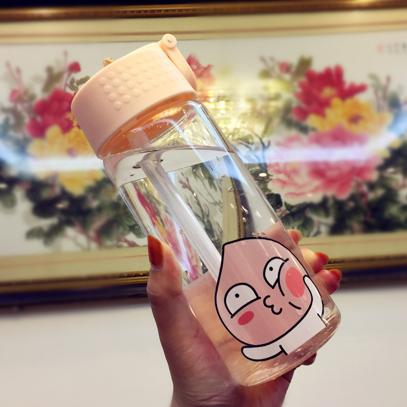 韩国屁桃君卡通时尚便携玻璃杯