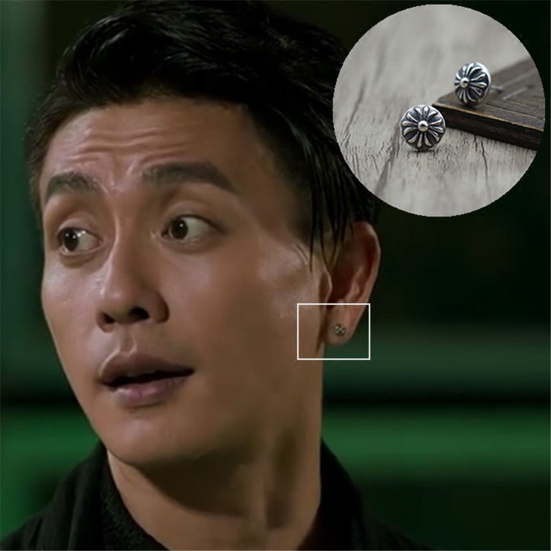 港风黄宗泽同款纯银复古十字耳钉