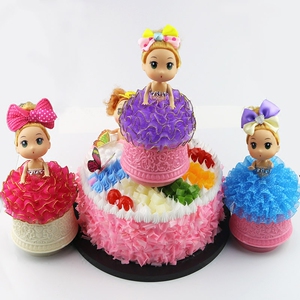 蛋糕装饰摆件 旋转带彩灯芭比娃娃音乐盒 生日蛋糕装饰摆件