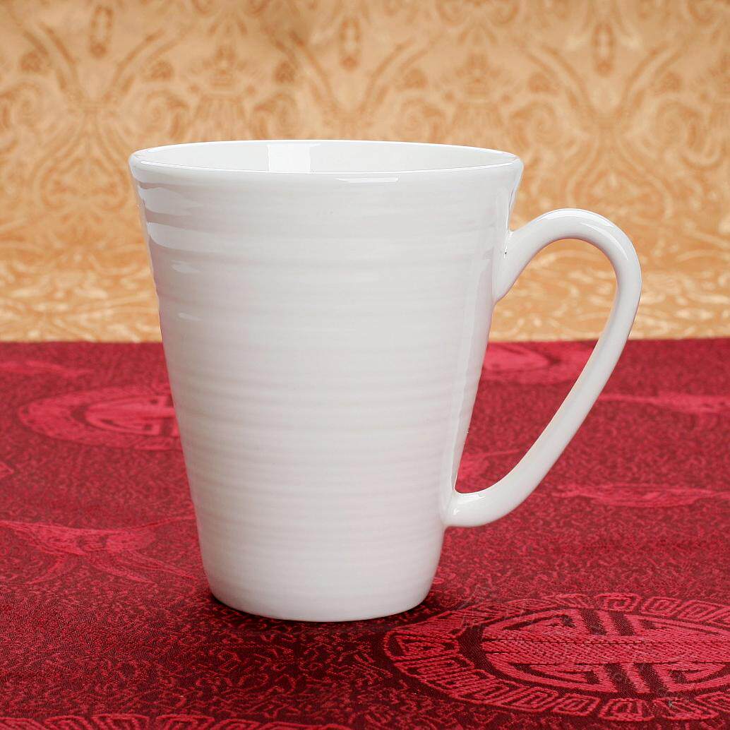 2#丝纹奶杯子330ml 马克杯奶杯唐山纯白色骨瓷透明骨质瓷陶瓷器