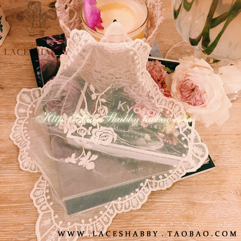LACESHABBY进口定制白色棉线刺绣碎花蕾丝圆形布艺餐垫杯垫方巾图片