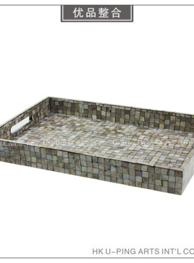 进口手工贴珠母片托盘摆件 简约现代 样板间摆件  软装 TP102-4