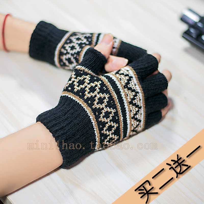 手套冬季男士半指毛线针织保暖学生打字写字短款电脑时尚特价韩版