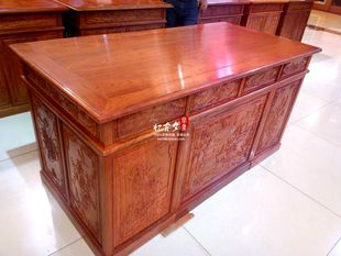 中式 书桌椅子写字桌子班台二件套 实木红木家具花梨木刺猬紫檀