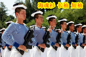 原我军3510工厂纯棉长袖短袖海魂衫运动T恤蓝白条纹海军衫 致青春