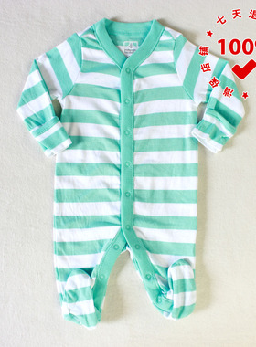 正品OLD NAVY老海军绿白条纹婴幼儿连体衣长款包屁爬服纯棉哈衣