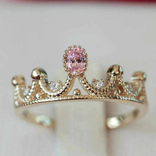 兔兔韩国纯14K金皇冠戒指 椭圆粉钻唯美指环女 不知会遇见你 订货